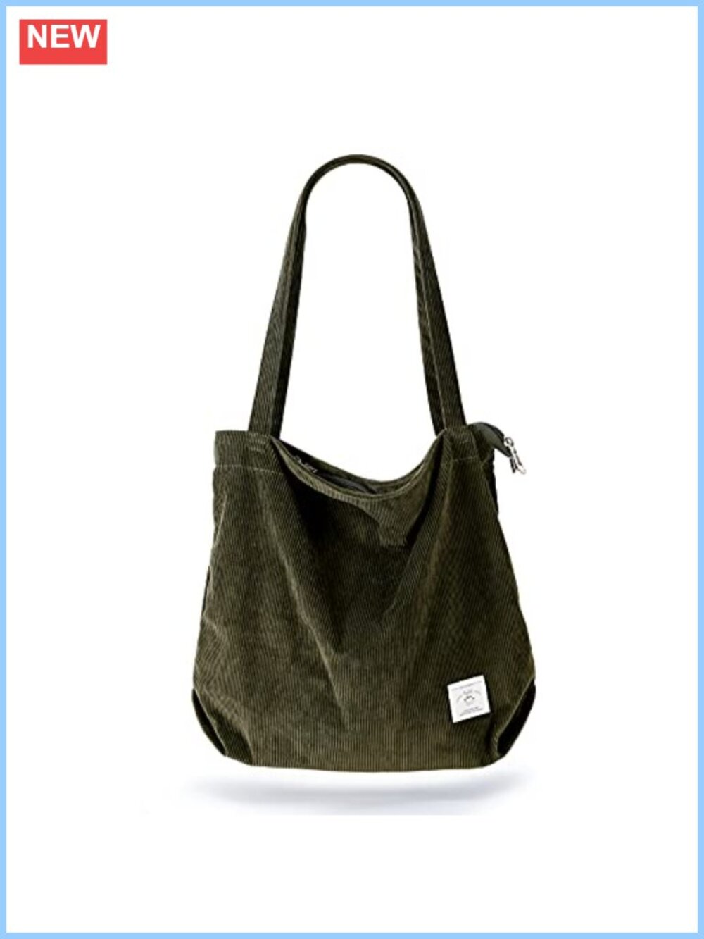 Corduroy Tote Bag Zipper Casual Shoulder Bag with Pockets Large Capacity